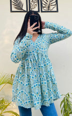 Cotton Printed Flared Aliacut Peplum Top
