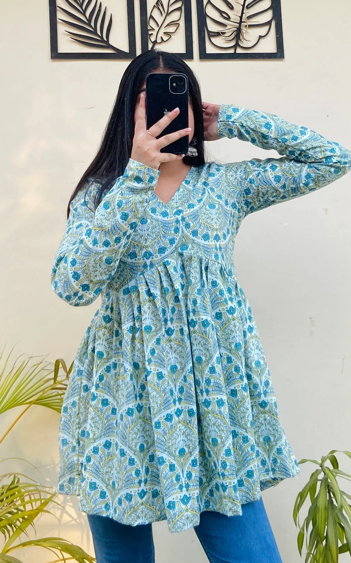 Cotton Printed Flared Aliacut Peplum Top