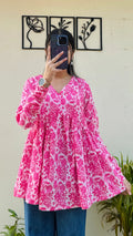 Cotton Katha Pink Printed Flared Peplum Top
