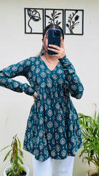 Cotton Flared Aliacut Floral Print Peplum Top