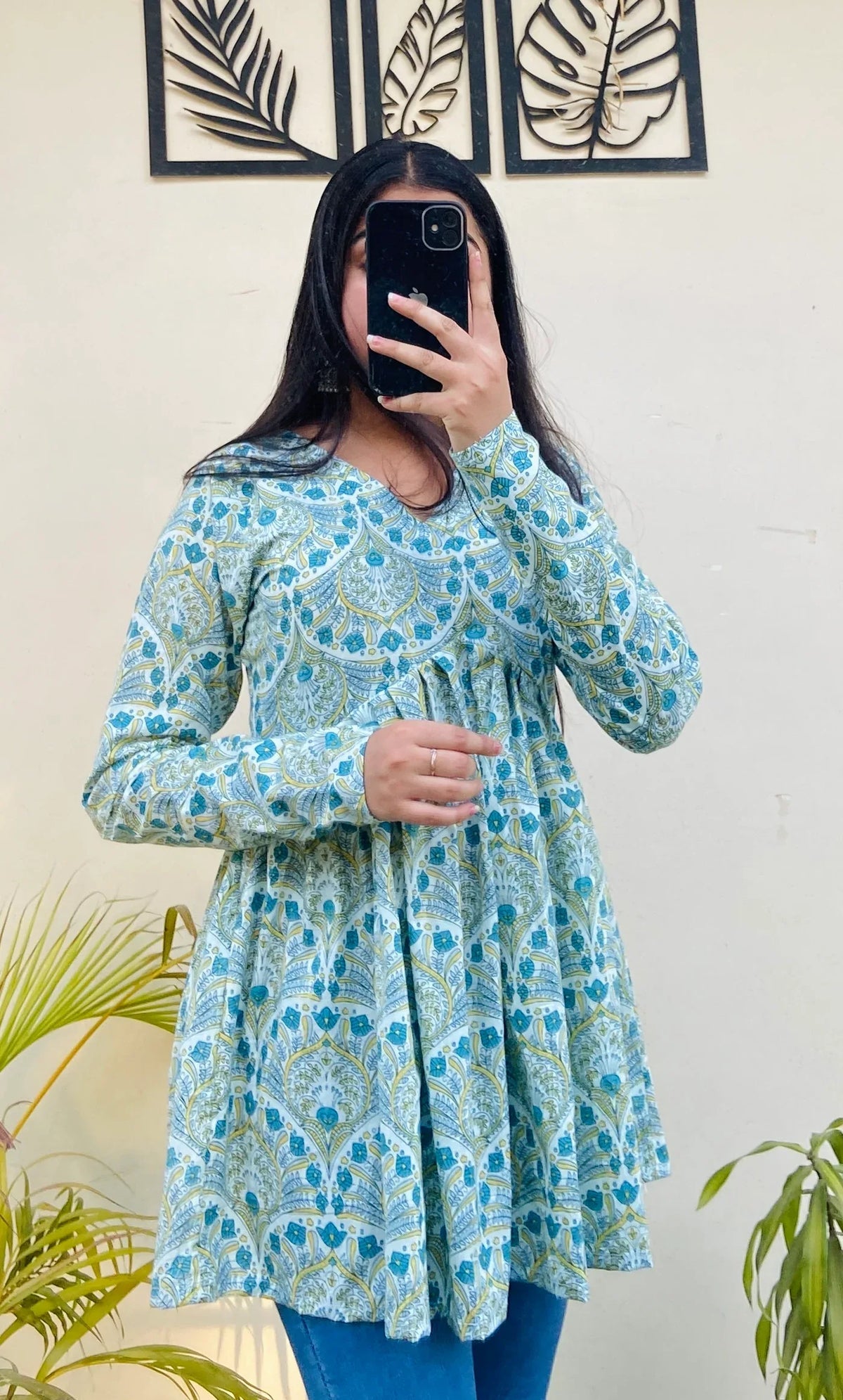 Cotton Printed Flared Aliacut Peplum Top