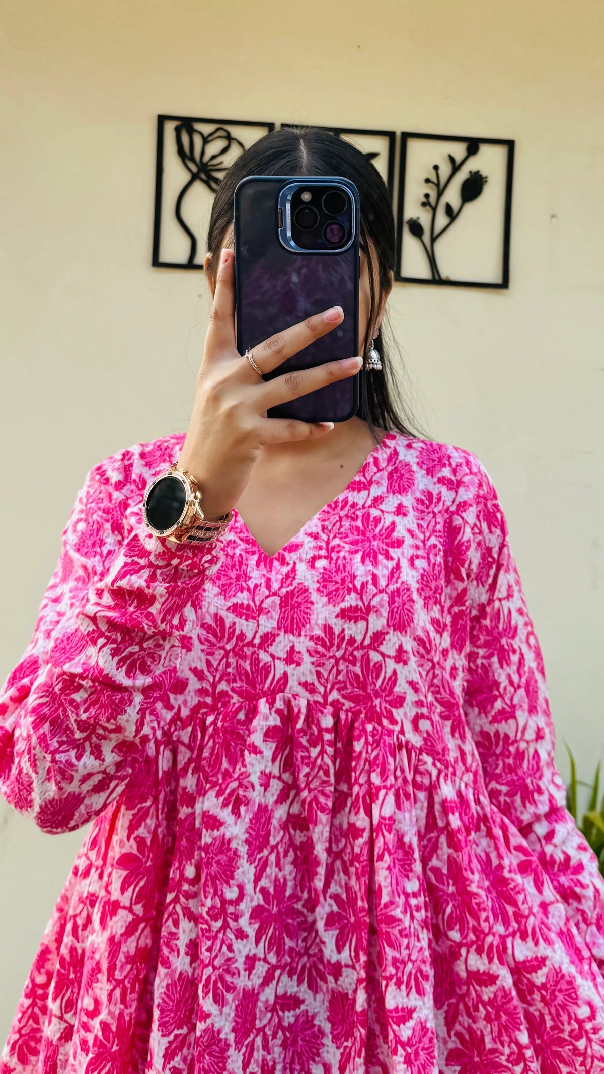 Cotton Katha Pink Printed Flared Peplum Top