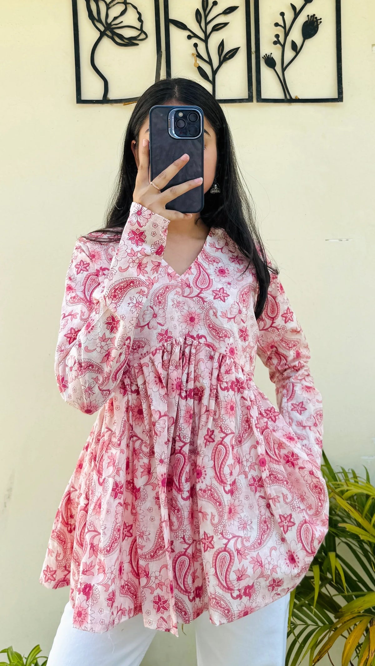 Cotton Flared Floral Printed Aliacut Peplum Top