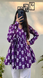Cotton Flared Printed Aliacut Peplum Top