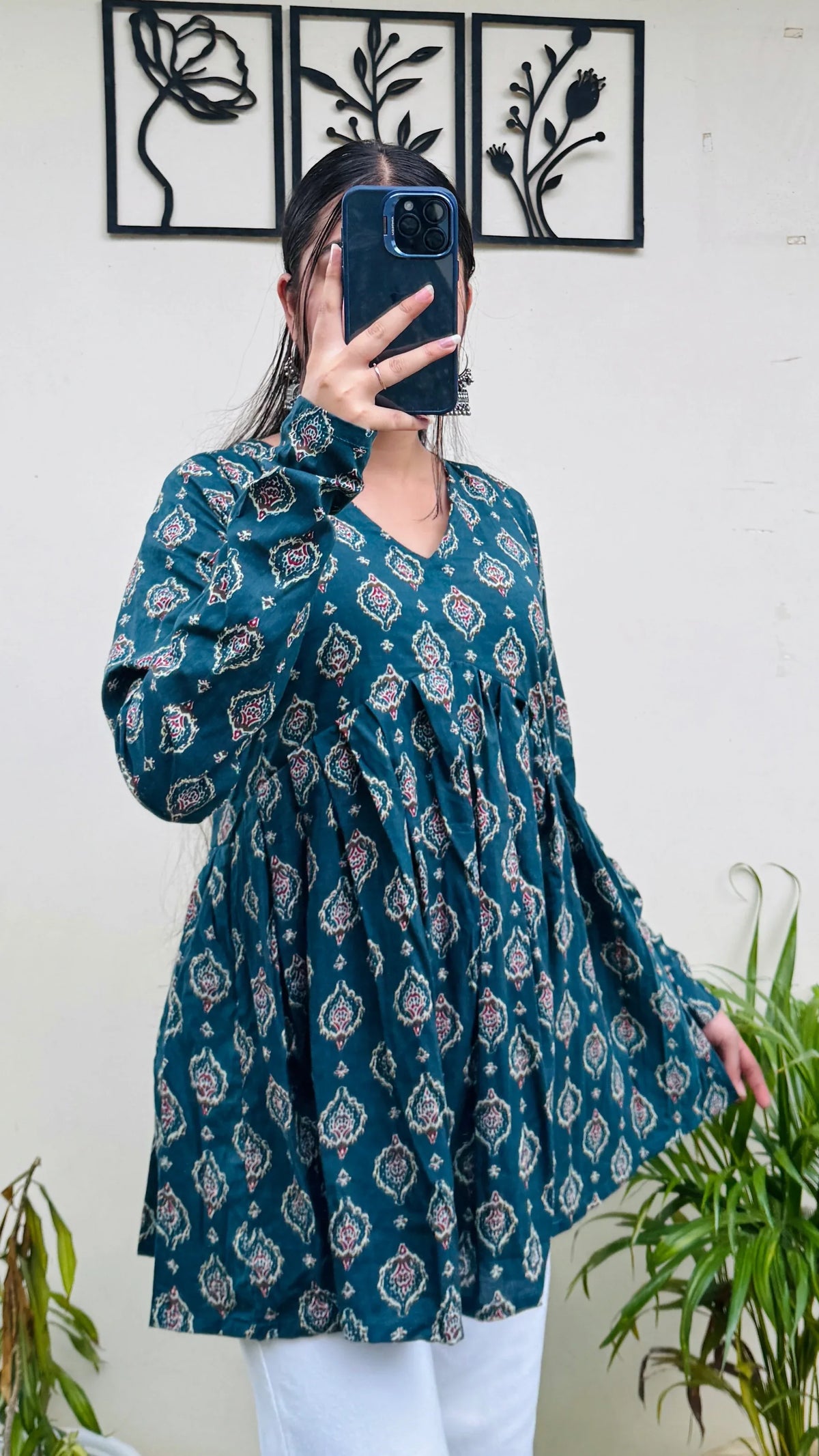 Cotton Flared Aliacut Floral Print Peplum Top