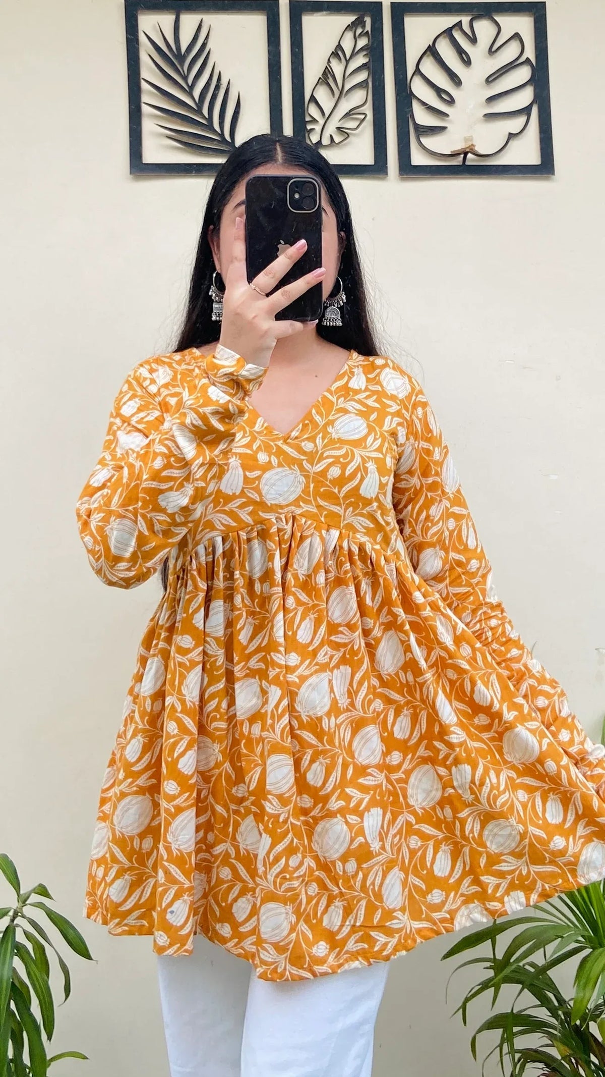 Cotton Yellow Flared Aliacut Floral Print Peplum Top