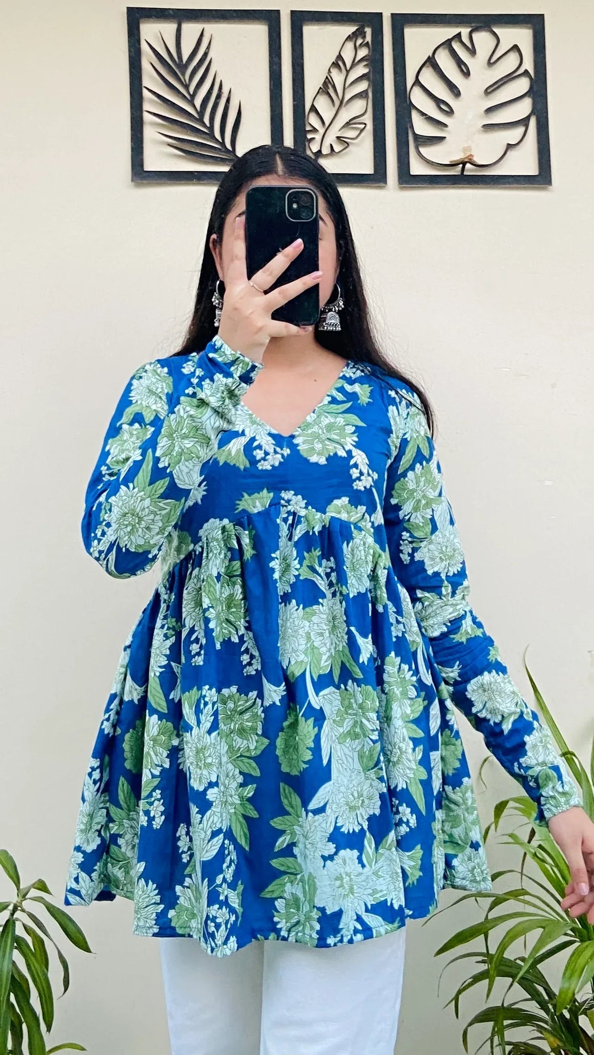 Cotton Flared Blue Printed Aliacut Peplum Top