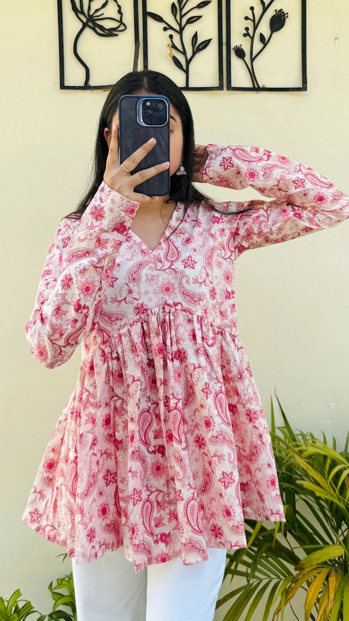 Cotton Flared Floral Printed Aliacut Peplum Top