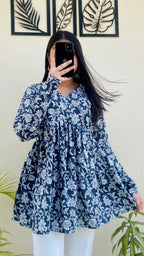 Cotton Flared Aliacut Floral Print Peplum Top