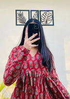 Cotton Flared Floral Print Aliacut Peplum Top