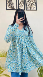 Cotton Printed Flared Aliacut Peplum Top