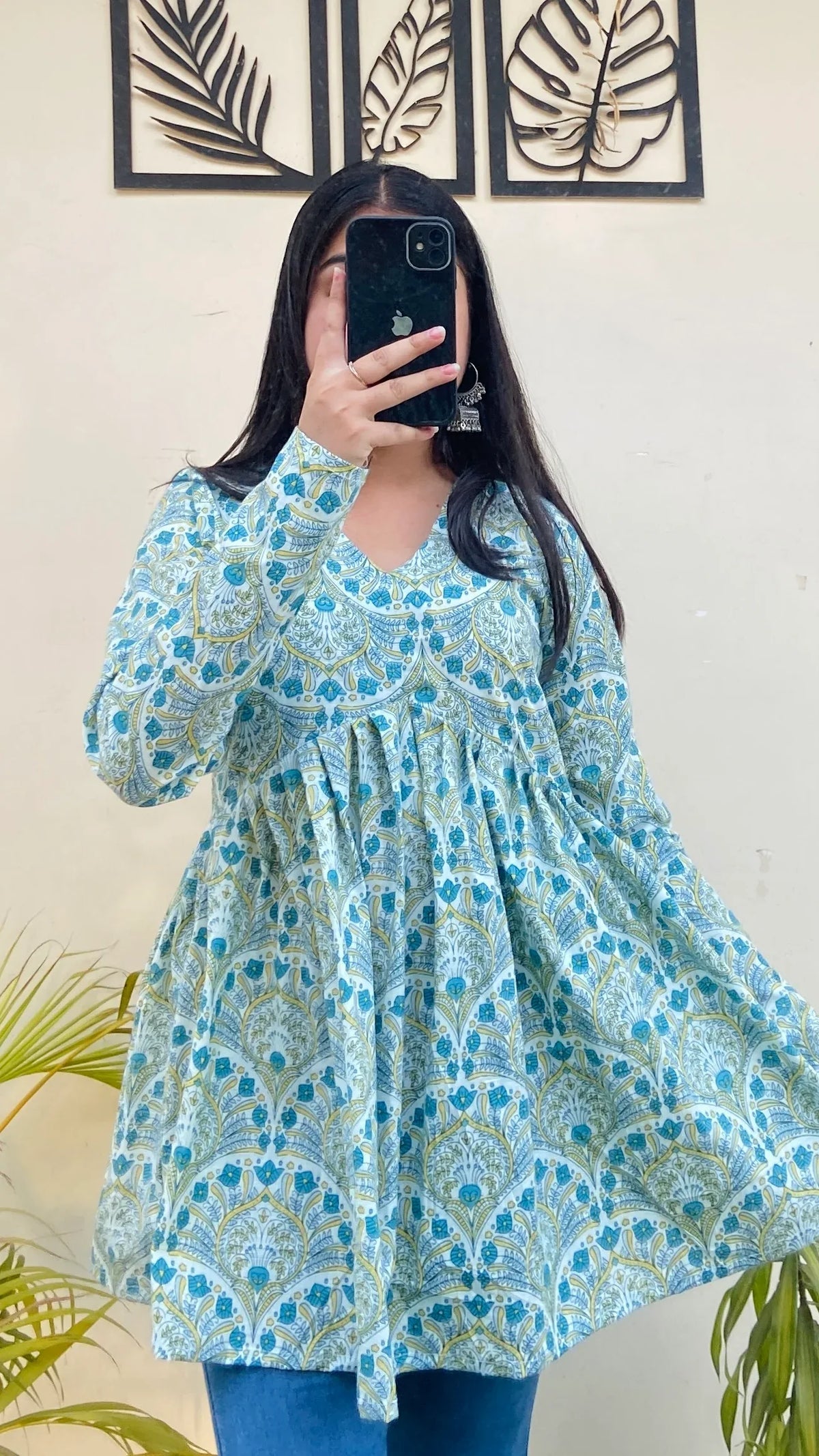 Cotton Printed Flared Aliacut Peplum Top