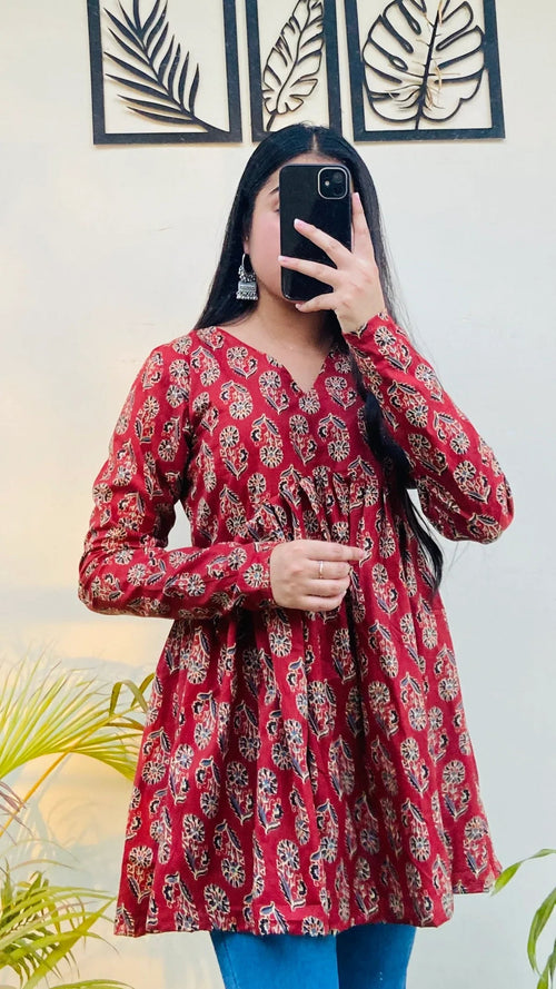 Cotton Flared Floral Print Aliacut Peplum Top