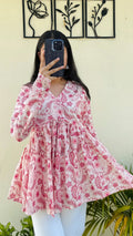 Cotton Flared Floral Printed Aliacut Peplum Top
