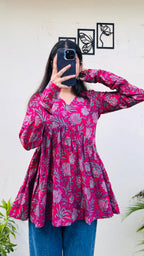 Cotton Flared Printed Aliacut Peplum Top