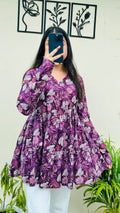 Cotton Wine Flared Floral Print Aliacut Peplum Top