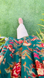 Cotton Flared Bottle Green Aliacut Floral Print Peplum Top