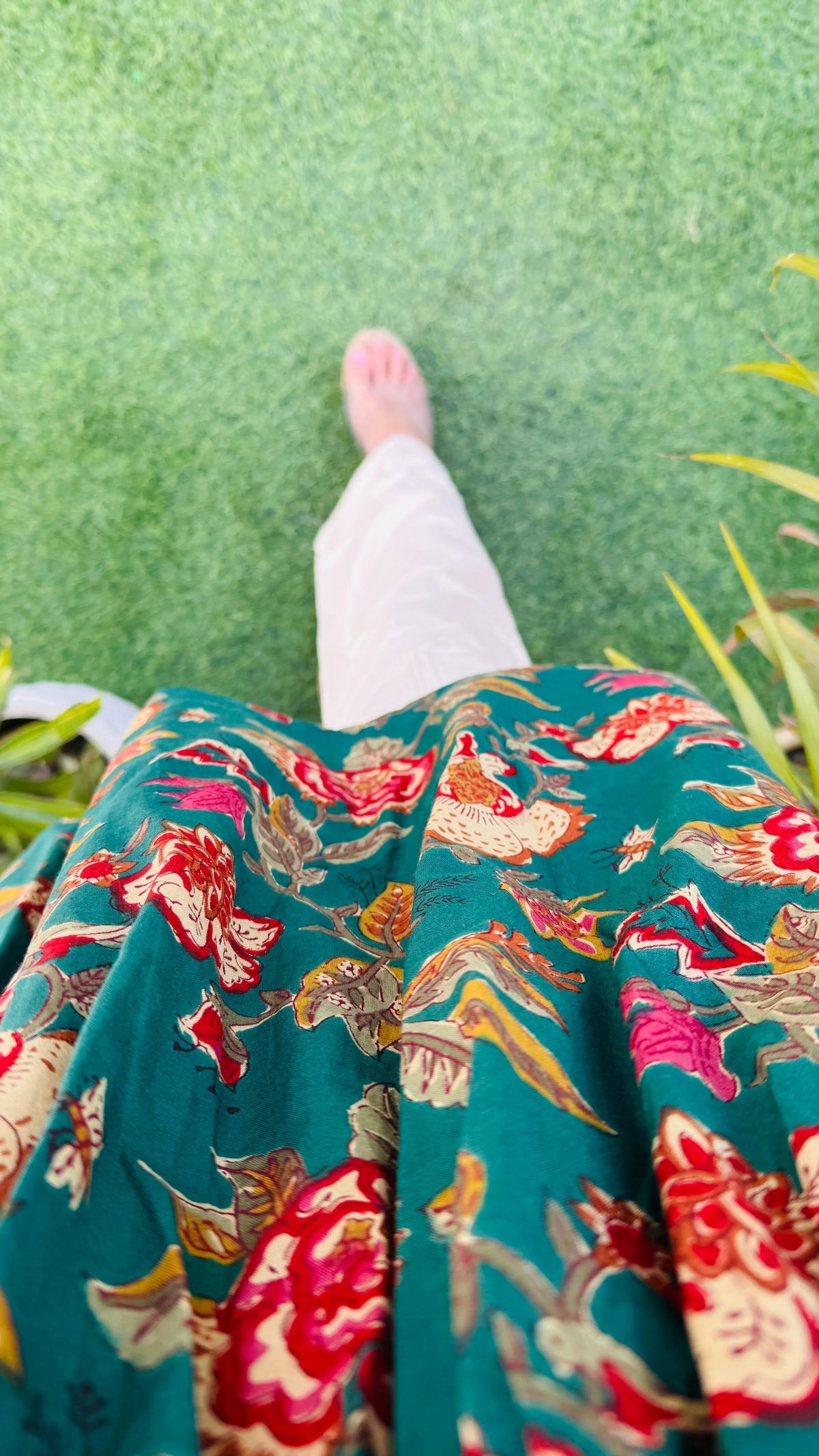 Cotton Flared Bottle Green Aliacut Floral Print Peplum Top