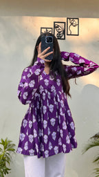 Cotton Flared Printed Aliacut Peplum Top