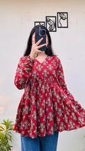 Cotton Flared Printed Aliacut Peplum Top