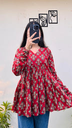Cotton Flared Printed Aliacut Peplum Top