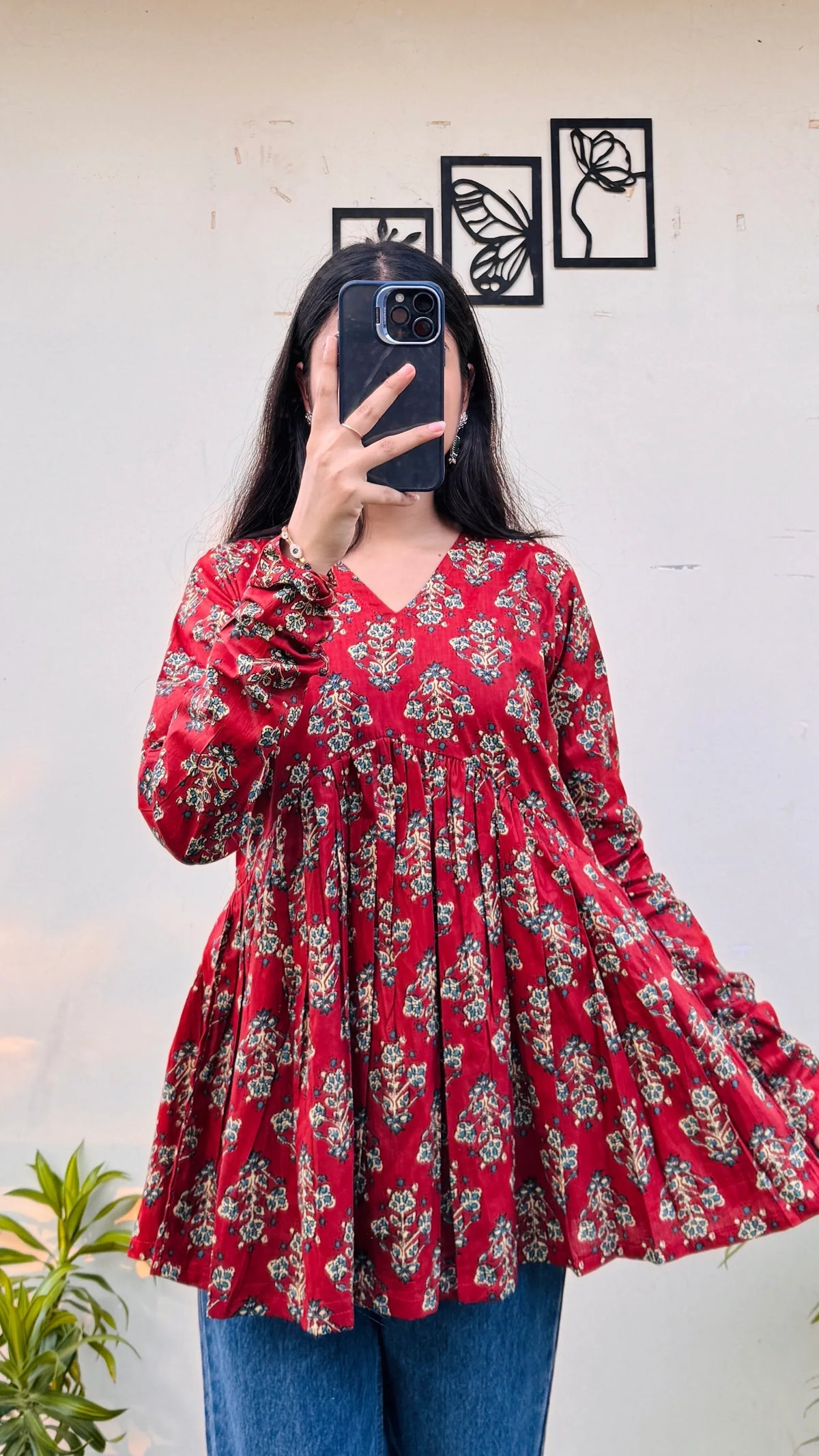 Cotton Flared Printed Aliacut Peplum Top