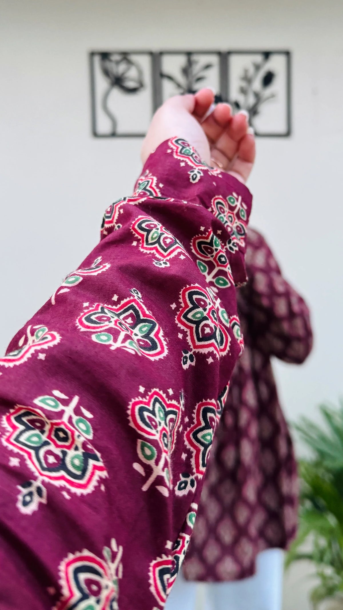 Cotton Flared Maroon Aliacut Ajarakh Print Peplum Top