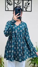 Cotton Flared Aliacut Floral Print Peplum Top