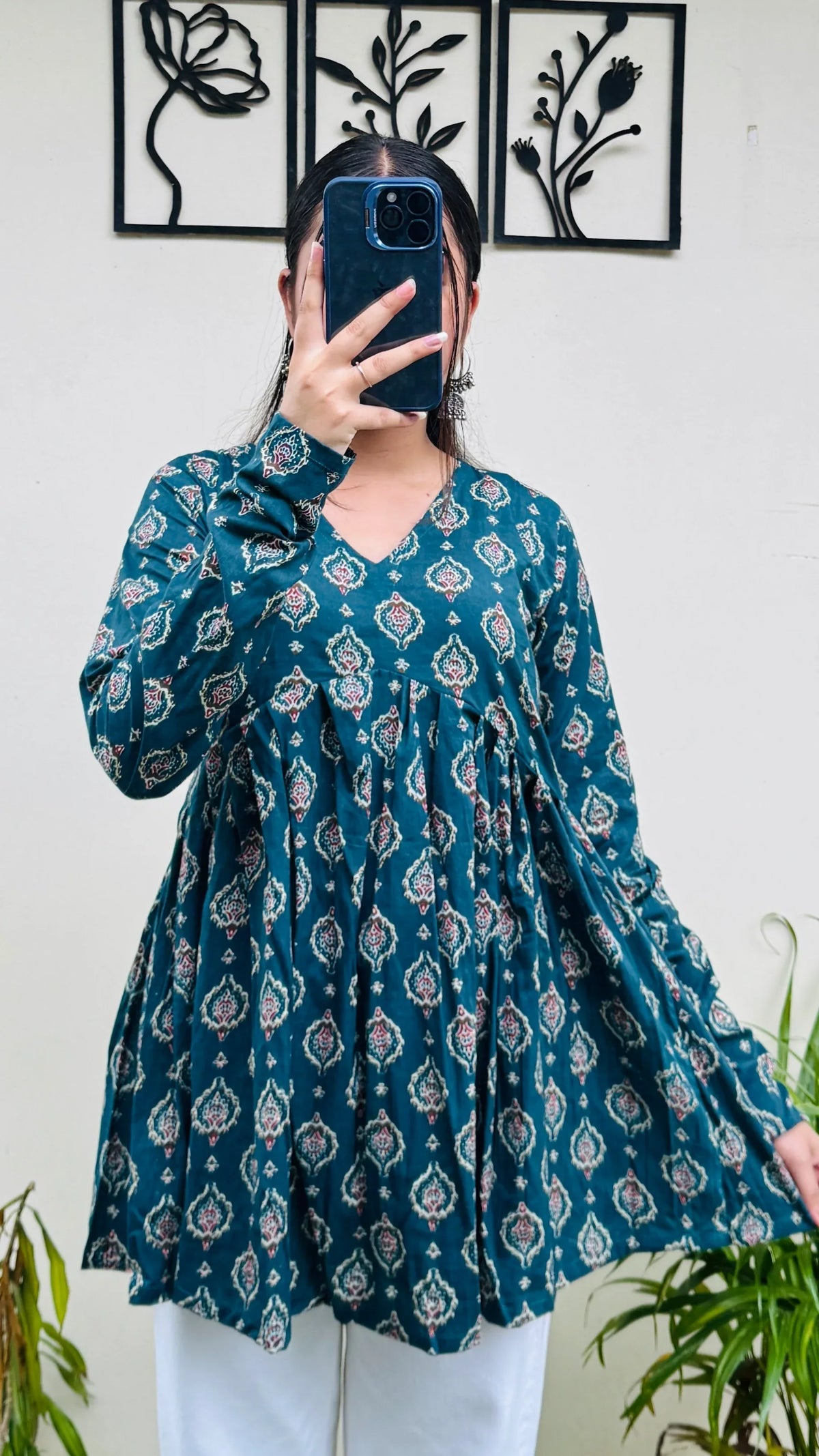 Cotton Flared Aliacut Floral Print Peplum Top