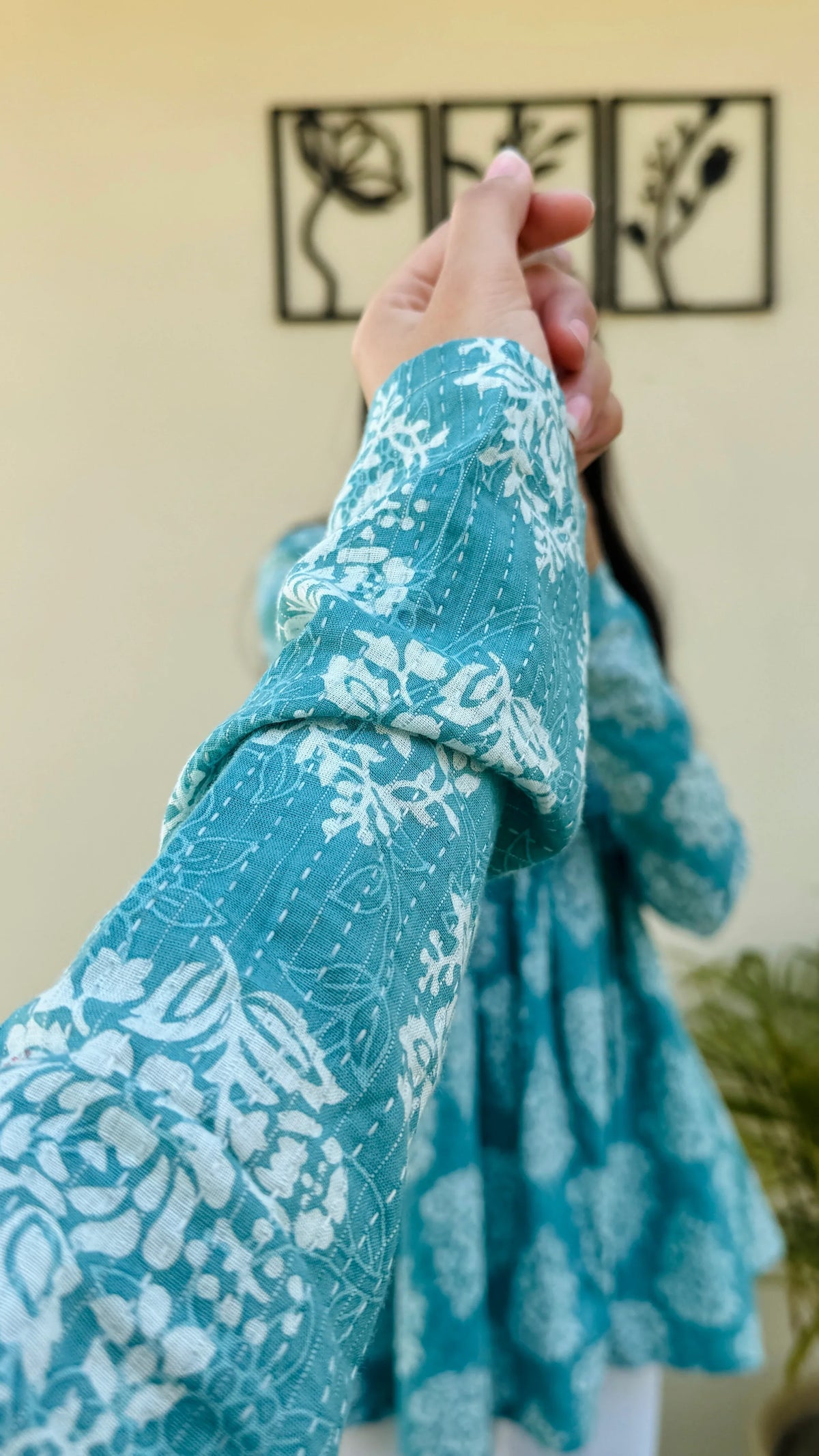 Katha Cotton Blue Flared Floral Print Aliacut Peplum Top