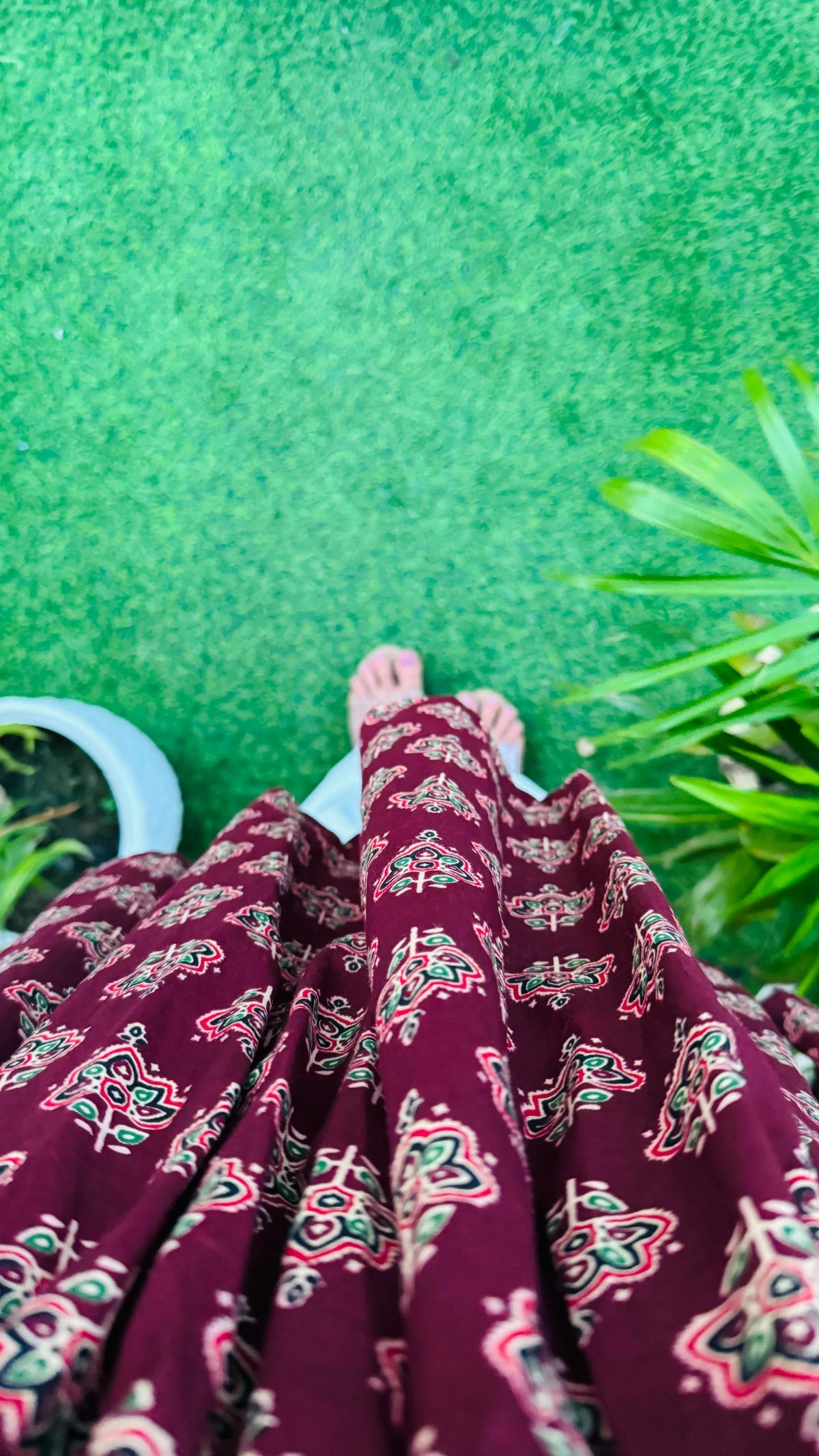 Cotton Flared Maroon Aliacut Ajarakh Print Peplum Top